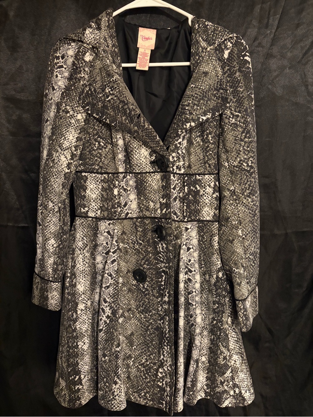 Candie's Grey & Black Snake-Print Trench Coat